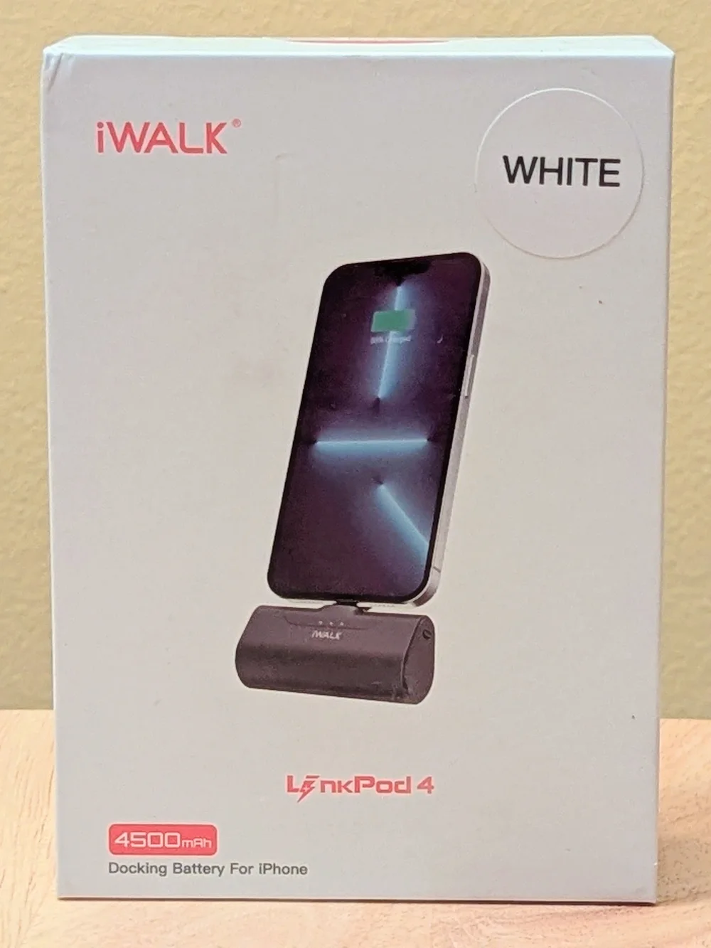 iWALK LinkPod 4 Portable Charger 4500mAh Docking Battery Power Bank iPhone White